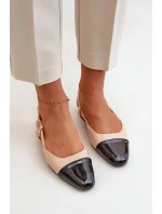Lakierowane Baleriny Na Niskim Obcasie Z Odkrytą Piętą Beżowe Kairael Lakierowane Baleriny Na Niskim Obcasie Z Odkrytą Piętą Beżowe Kairael