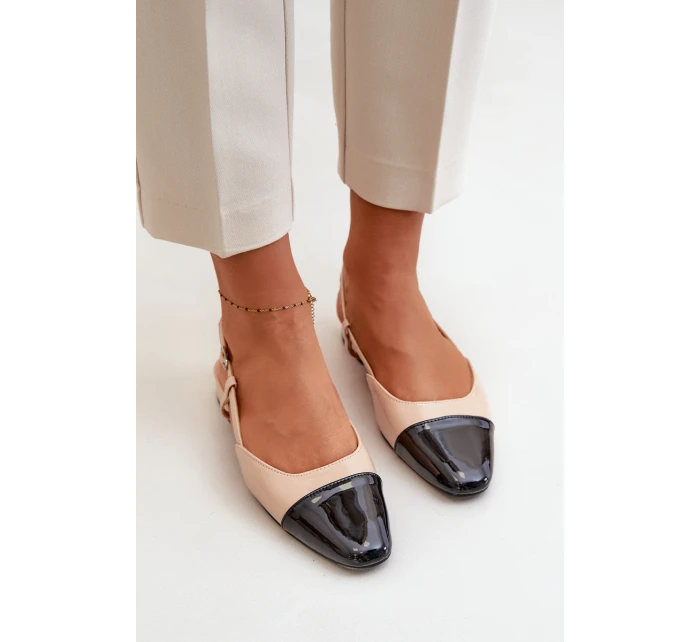 Lakierowane Baleriny Na Niskim Obcasie Z Odkrytą Piętą Beżowe Kairael Lakierowane Baleriny Na Niskim Obcasie Z Odkrytą Piętą Beżowe Kairael