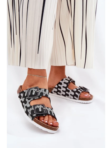 Klapki Damskie Z Klamrami I Brokatem S.Barski RB51-006 Czarne Klapki Damskie Z Klamrami I Brokatem S.Barski RB51-006 Czarne