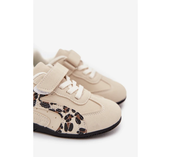 Dětské sportovní boty na suchý zip béžové s leopardem Perrin Dětské sportovní boty na suchý zip béžové s leopardem Perrin