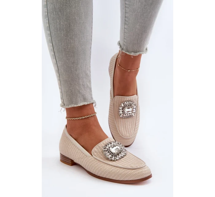 Dámske mokasíny na plochom podpätku s brošňou Béžová D&A Dámske mokasíny na plochom podpätku s brošňou Béžová D&A