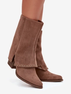 Dámske čižmy s vyvýšenou manžetou Vinceza 16516 - béžové