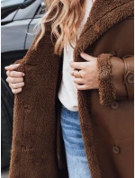 Dámský zimní kabát dlouhý hnědý kožený Dstreet model 21990801 - FashionStreet