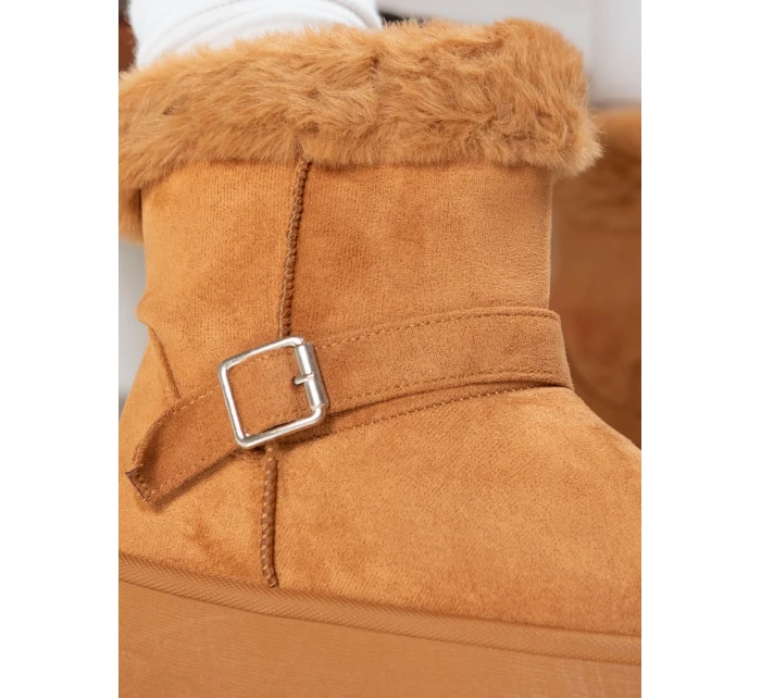 Dámské semišové sněhule s kožešinou camel Dstreet model 21994272 - FashionStreet