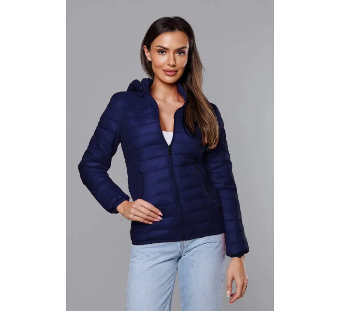 Tmavě modrá prošívaná dámská bunda s kapucí model 18038058 - S'WEST