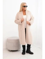 Dámský kabát Plus Size z viskózy bez zapínání s kapsami béžový