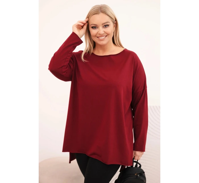 Dámská blůza Plus Size asymetrická s dlouhým rukávem bordová