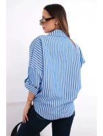Dámske bavlnené tričko s pruhmi a džínsovou kravatou modré