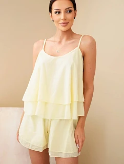 Dámský bavlněný komplet s model 22214679 na ramínka a šortkami žlutý - K-Fashion