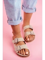 Damskie Klapki Na Korku Z Klamrami Beżowe Si Senor