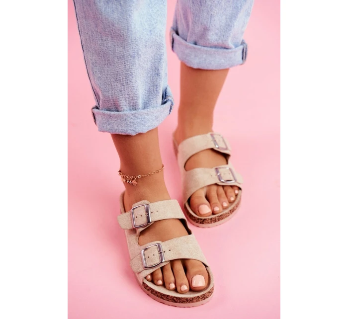 Damskie Klapki Na Korku Z Klamrami Beżowe Si Senor