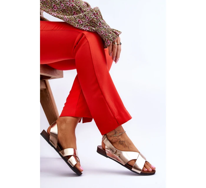 kožené sandály na suchý zip Zlaté model 21617359 - Zazoo