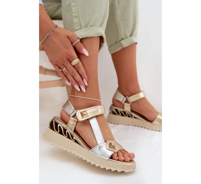 Kožené dámské sandály na platformě D&A CR61-3078 Zlaté