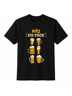 Pánske bavlnené tričko s potlačou - MY SIX PACK - čierne