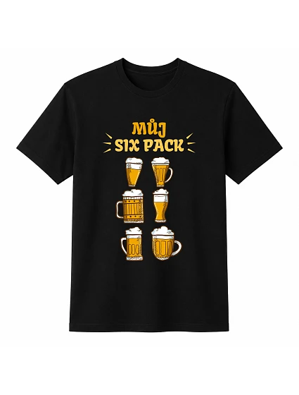 Pánske bavlnené tričko s potlačou - MY SIX PACK - čierne Pánske bavlnené tričko s potlačou - MY SIX PACK - čierne