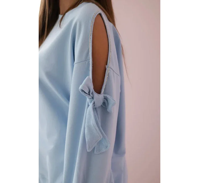 Súprava mikiny s mašľou na rukávoch a legínami modrá Súprava mikiny s mašľou na rukávoch a legínami modrá