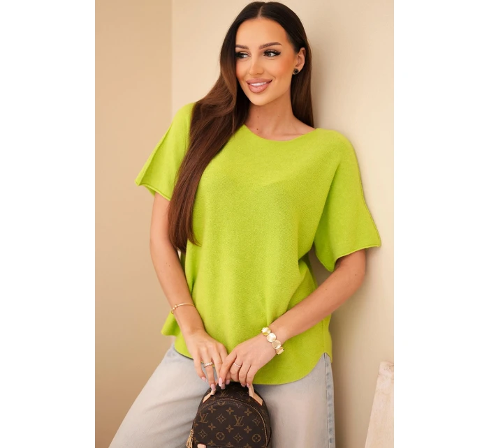 Dámský svetr s krátkým rukávem volného střihu model 21890082 - K-Fashion