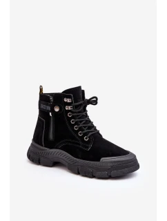 Ocieplane Zamszowe Damskie Botki Trapery Czarne Jailina