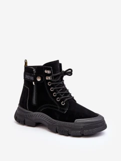 Ocieplane Zamszowe Damskie Botki Trapery Czarne Jailina