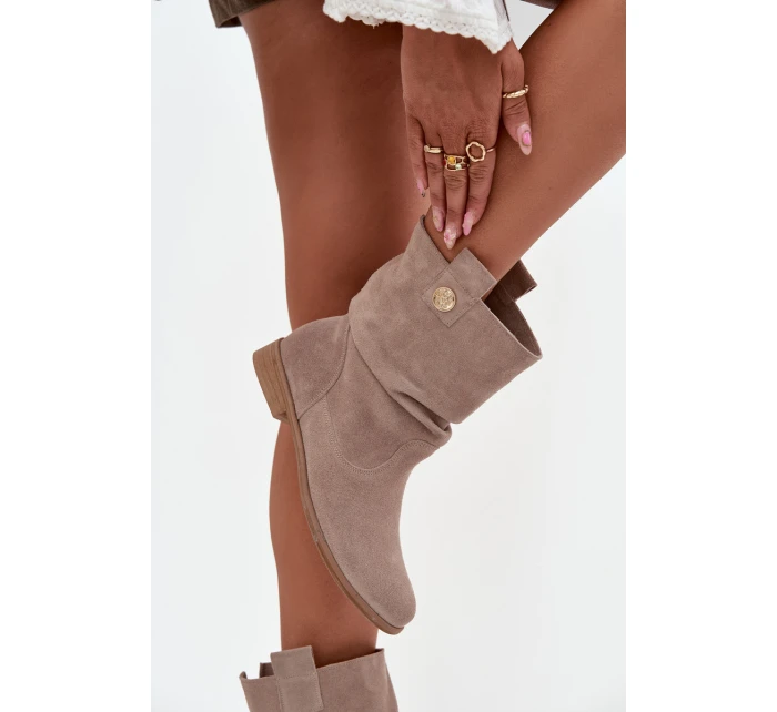 Kožené semišové dámské s řasením s  béžové model 21712955 - Zazoo