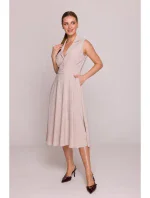 S409 Priliehavé košeľové šaty - béžové