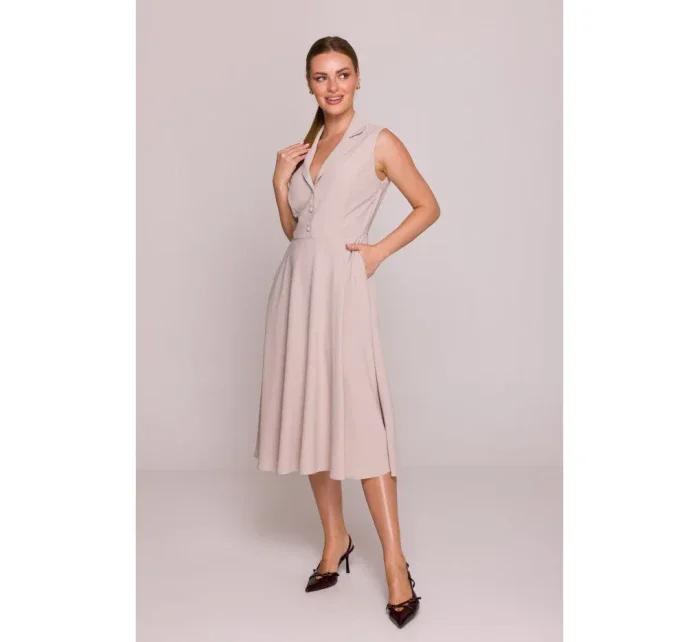 S409 Priliehavé košeľové šaty - béžové