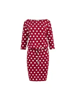 Dámske športové šaty v bordovej farbe s bodkami, zaväzovaním a kapsičkami 13-111