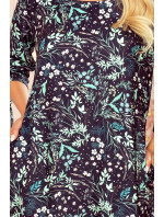 SOPHIE - Pohodlné dámske oversize šaty so vzorom listov v mätovej farbe na tmavom pozadí 281-4
