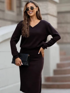 Pletená súprava so sukňou čokoládová (82103)