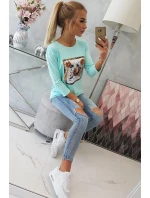 Blúzka s 3D grafikou a zdobenými volánikmi mint