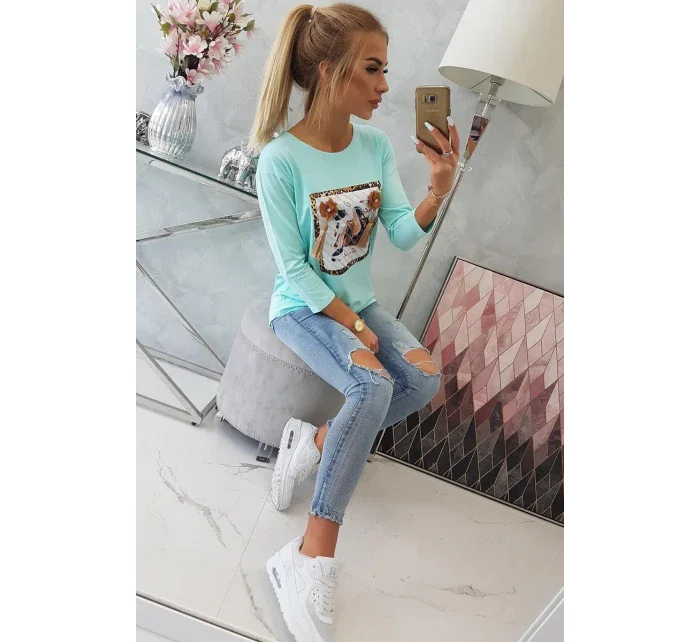 Blúzka s 3D grafikou a zdobenými volánikmi mint