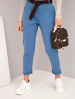 Dámske bavlnené nohavice s opaskom a rozšírenými nohavicami z džínsoviny