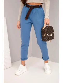 Dámske bavlnené nohavice s opaskom a rozšírenými nohavicami z džínsoviny