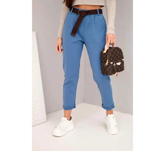 Dámske bavlnené nohavice s opaskom a rozšírenými nohavicami z džínsoviny