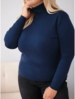 Dámský viskózový svetr Plus Size s rolákem v klasickém střihu modrý