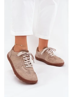 Skórzane Damskie Trampki Barefoot Zazoo N1277S2 Beżowe