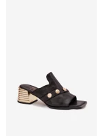 Kožené sandály na podpatku s ozdobnou páskou D&A model 22031966 Černé - S.Barski