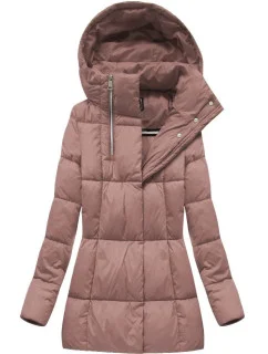 Dámska krátka zimná bunda so zipsami staroružová (7750)