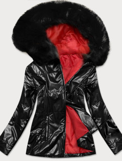 Ľahká čierna dámska zimná metalická bunda (721ART)