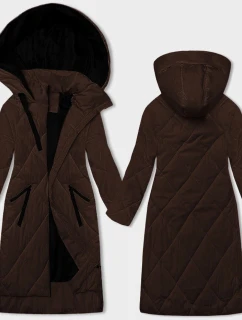 Dámska dlhá zimná bunda v čokoládovej farbe (5M3168-158)