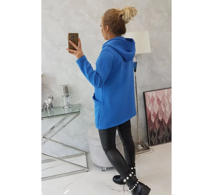 Zateplená mikina s asymetrickým zipsom nevädzovo modrá