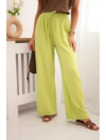 Mušelínové kalhoty se širokou nohavicí kiwi