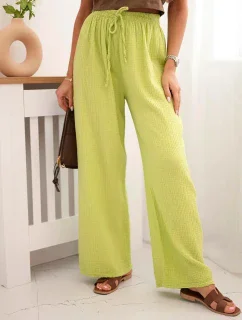 Mušelínové nohavice so širokými nohavicami kiwi