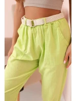 Dámské model 21220005 kalhoty s bavlnou a páskem jasně zelená - K-Fashion