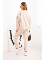 Dámská souprava máslová s třásněmi na rukávech béžová