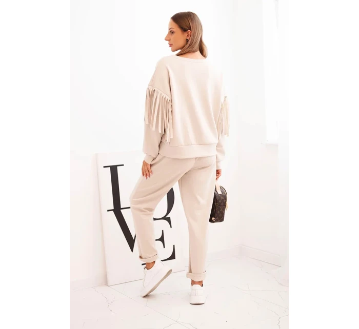 Dámská souprava máslová s třásněmi na rukávech béžová
