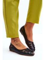 Wygodne Skórzane Baleriny Damskie Czarne Lemar Luka