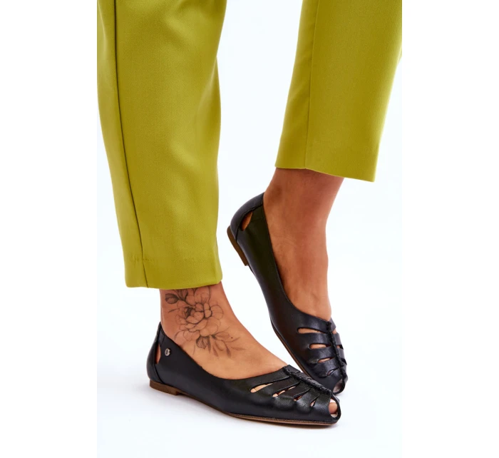 Wygodne Skórzane Baleriny Damskie Czarne Lemar Luka