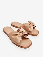 Damskie Skórzane Klapki Z Kokardą Beżowe Becky