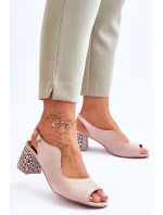 Dámské semišové sandály na podpatku model 21619303 Béžová - Maciejka